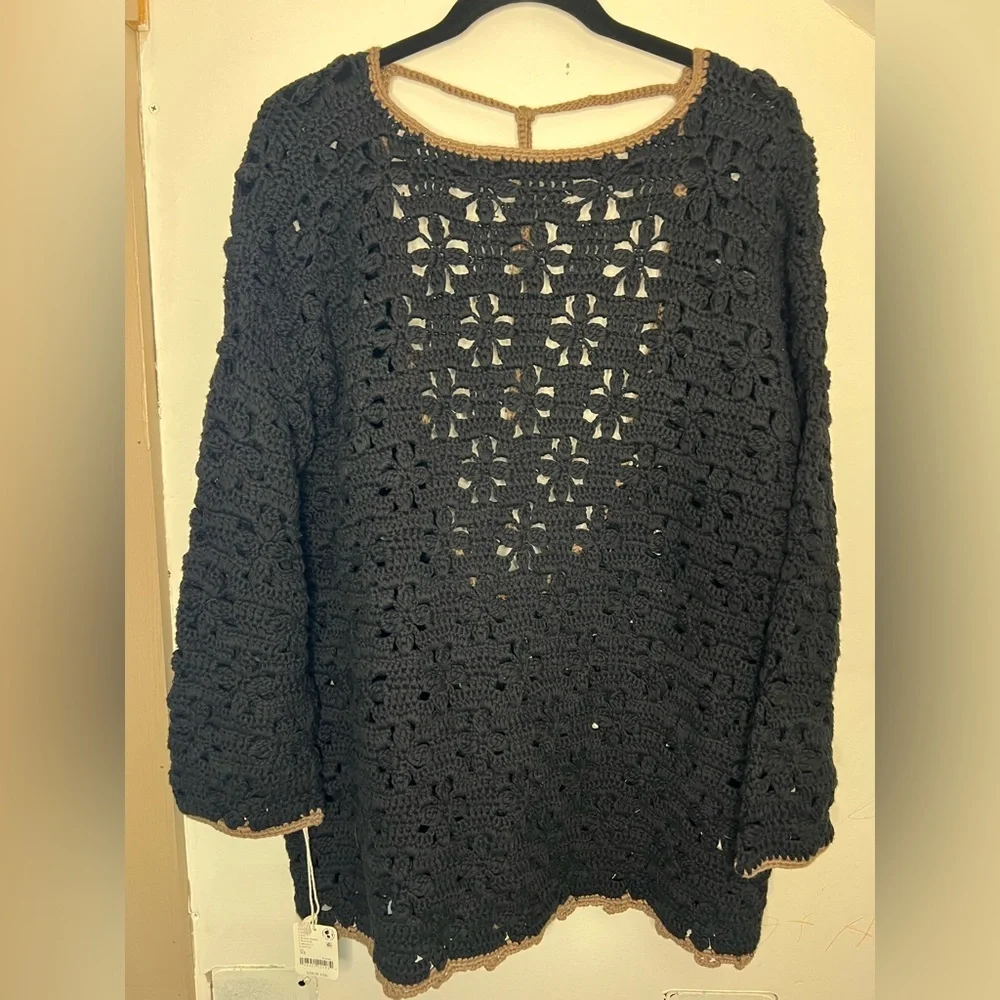 Free People Rue Crochet Tunic XS in Black NWT